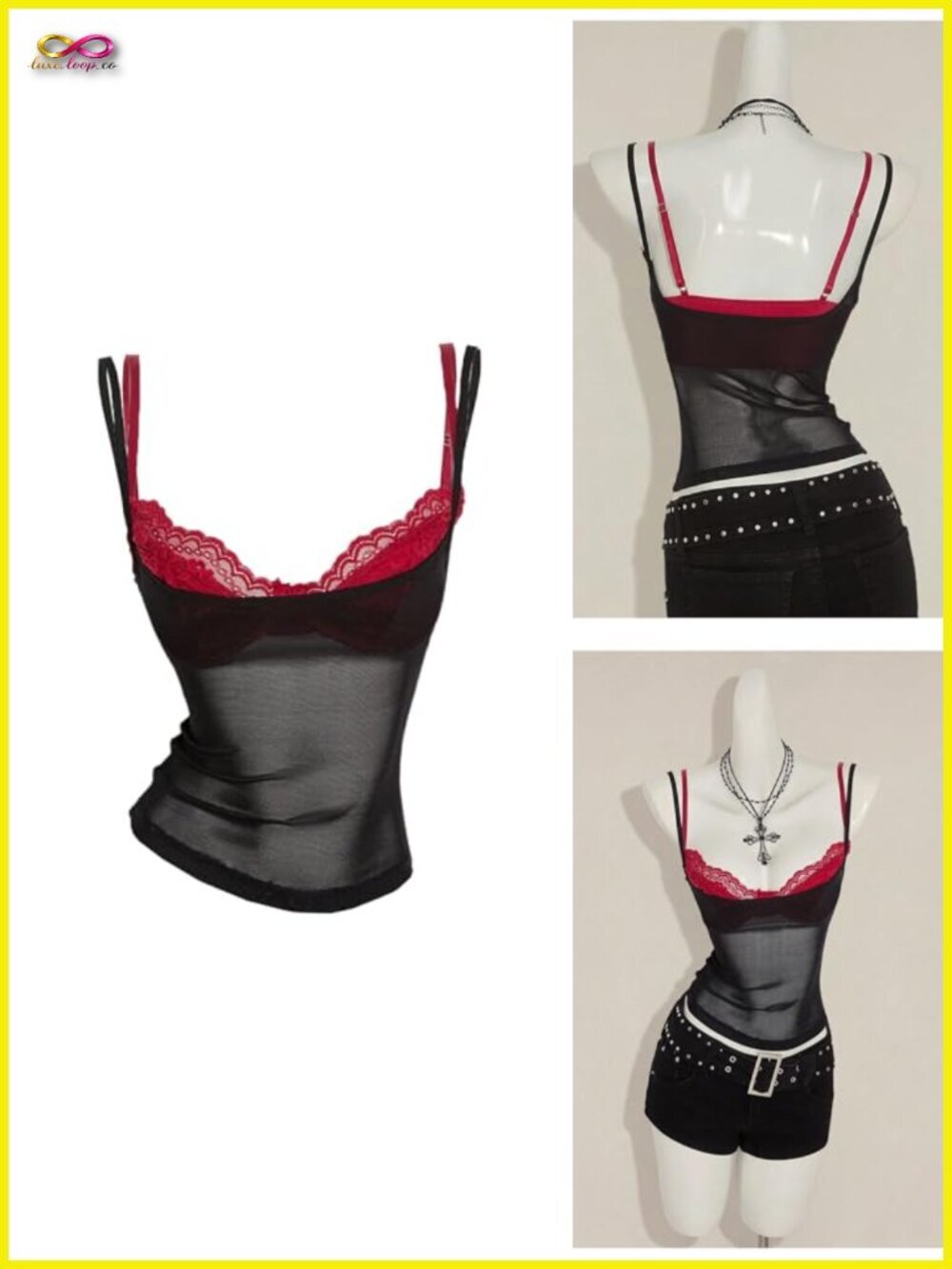 Sheer Mesh Corset Crop Top Y2k See Through Cami Rave Clubbing
